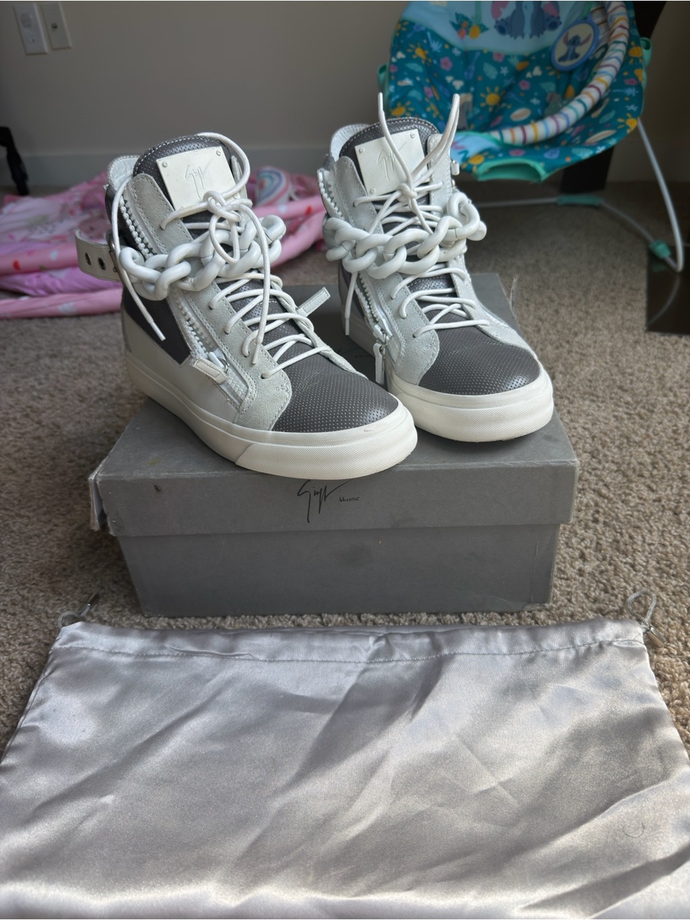 Giuseppe Zanotti Women's High-Top Sneakers in Gray, White and Silver